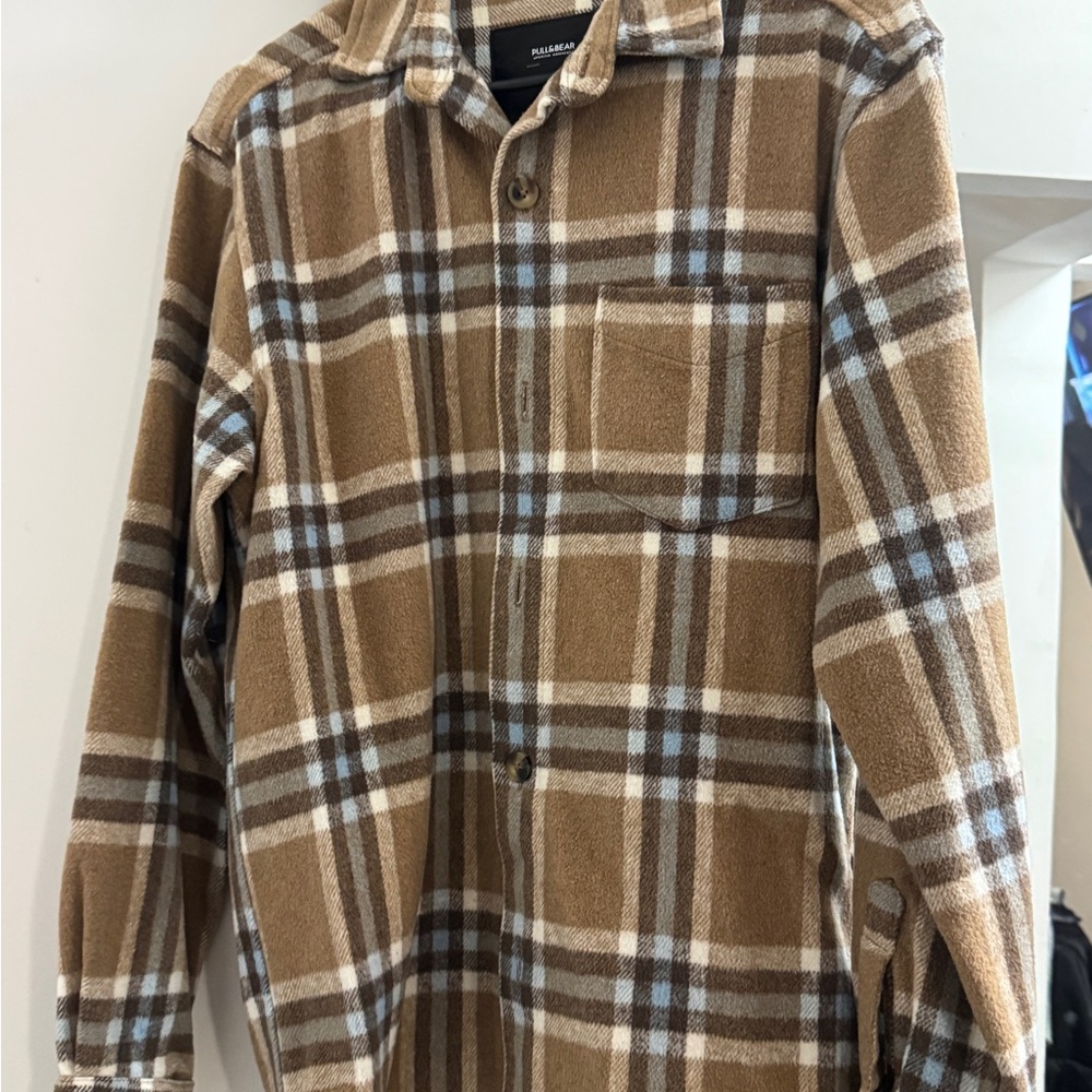 Pull&Bear Tan and White Plaid Shirt